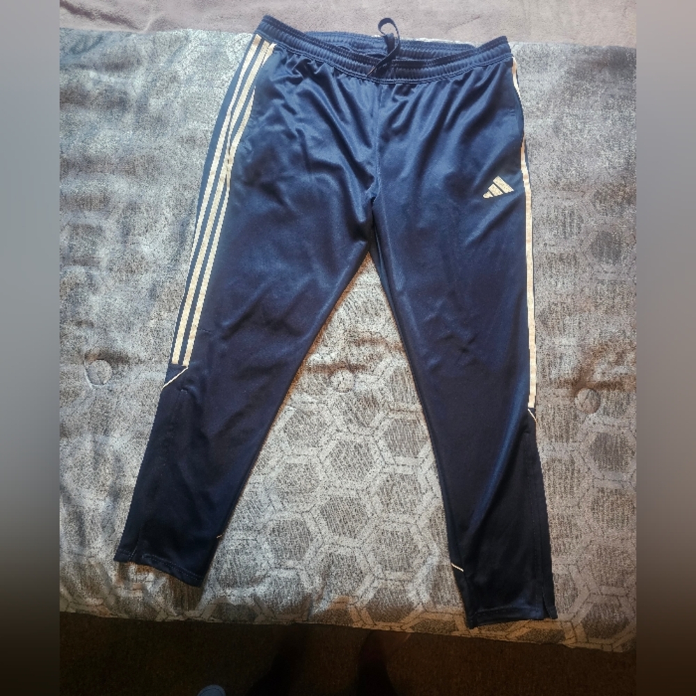 Adidas Men  Dark Blue Joggers with White Stripes